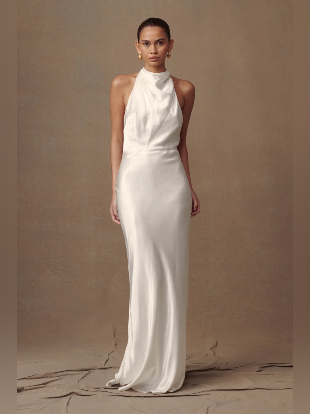 Meshki Bridal Satin Halter Maxi Dress In Ivory